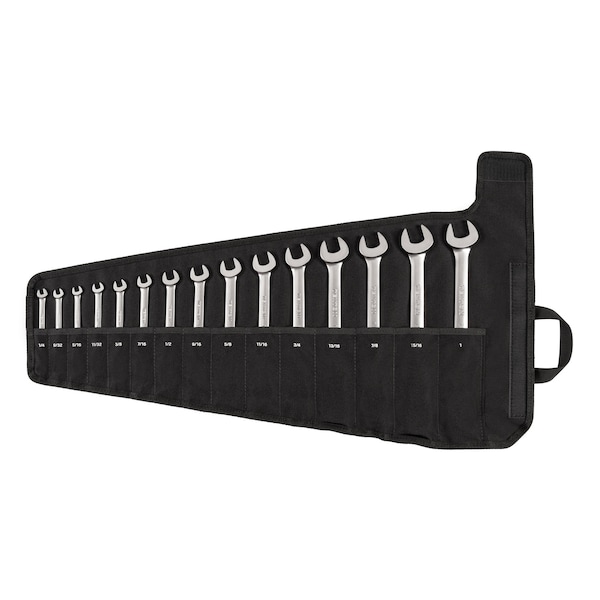 Reversible 12-Point Ratcheting Combination Wrench Set with Pouch, 15-Piece (1/4-1 in.)